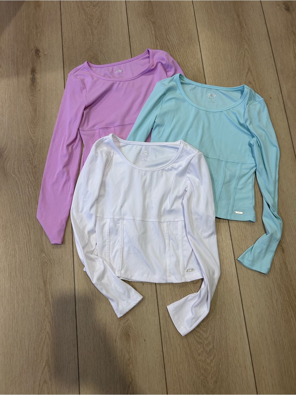 Justice Long Sleeve Scoop Neck Top - White, Lavender, Mint